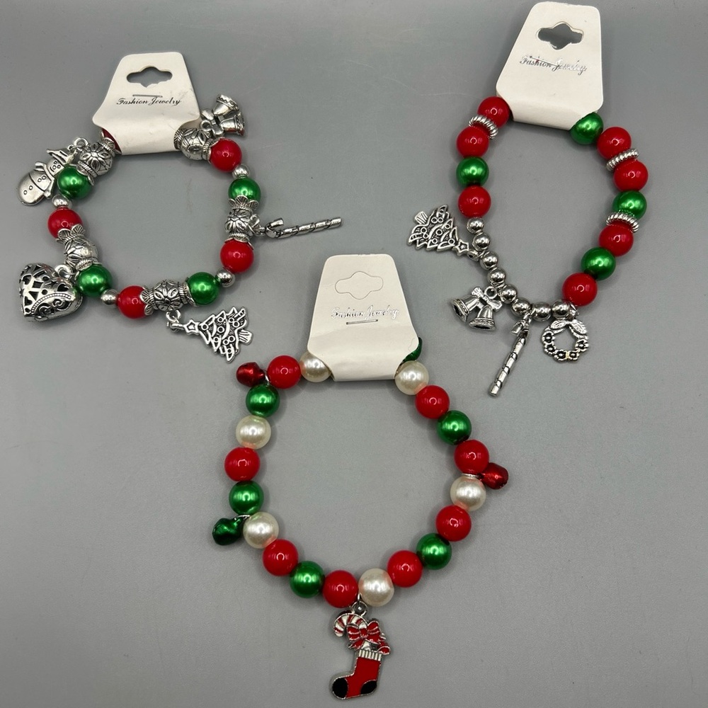 Christmas Stretch Beaded charm Bracelet Set Fashion Jewelry Gift Set NEW
